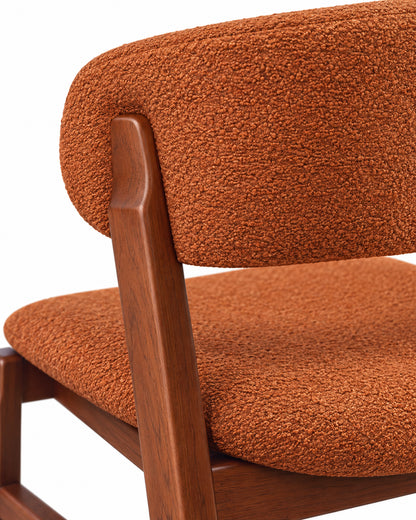 Cadeira de Madeira Maciça Estofada Loran - Natural c/ Boucle Terracota