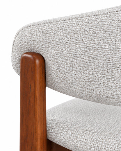 Cadeira de Madeira Maciça Estofada Lunea - Natural c/ Linho Off White