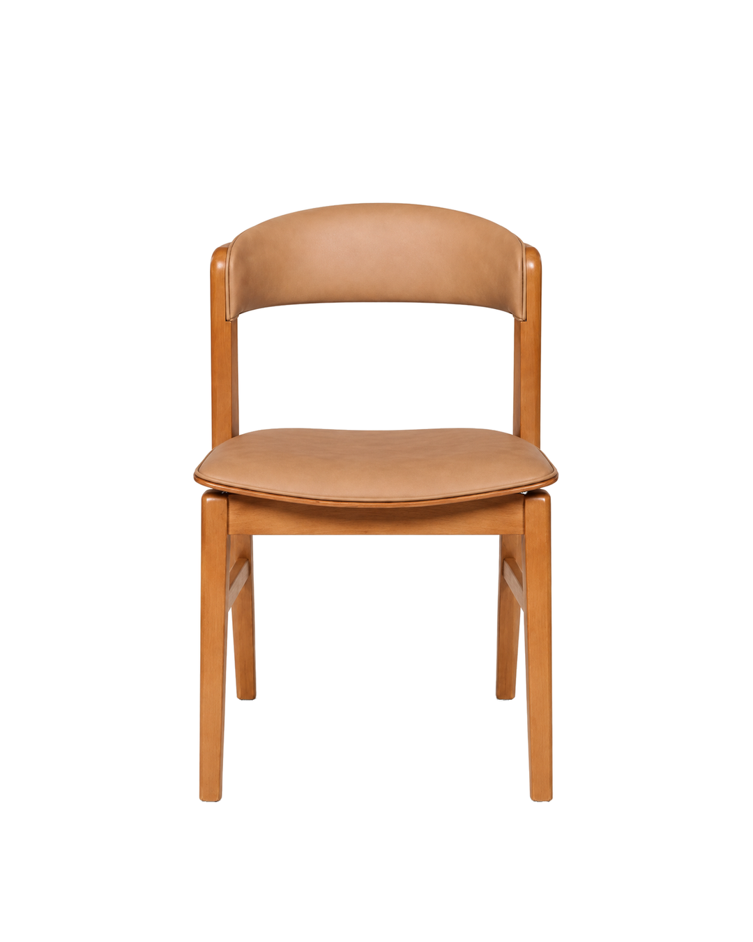 Cadeira de Madeira Maciça Estofada Arbor - Natural c/ PU Caramelo