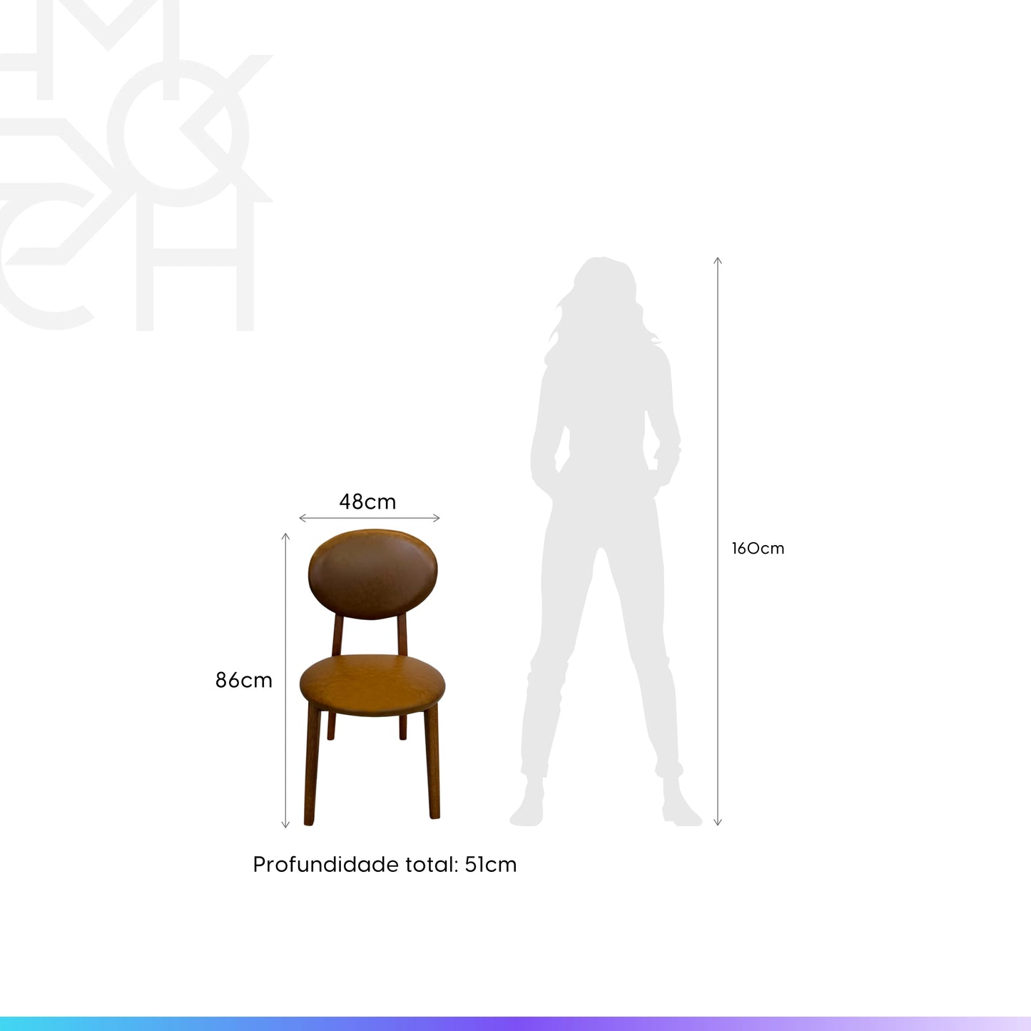 Cadeira de Madeira Maciça Estofada Mila - Freijó c/ PU Caramelo