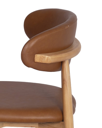 Cadeira de Madeira Maciça Estofada Orven - Natural c/ PU Caramelo