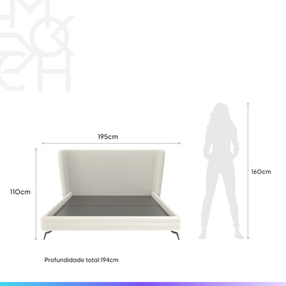 Cama Estofada Casal com Cabeceira Elara - Linho Off White