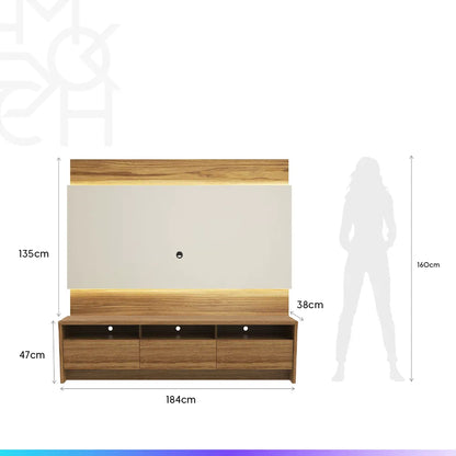 Rack Aspen com Painel New Lincoln para TV até 75” LED 3 Portas 184 cm - Freijó c/ Off White Gloss
