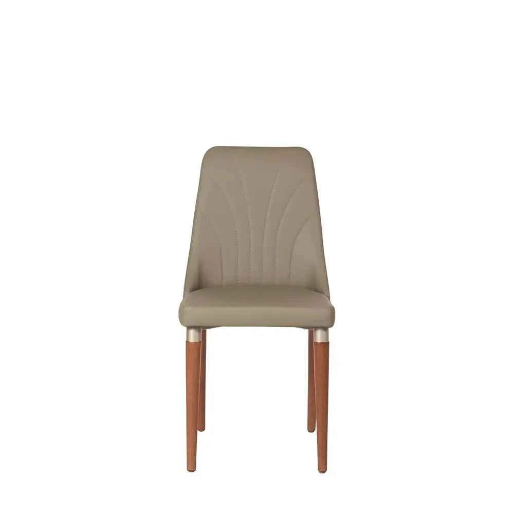 Conjunto de 8 Cadeiras de Madeira Maciça Estofada Lara - Natural c/ PU Fendi - Champanhe