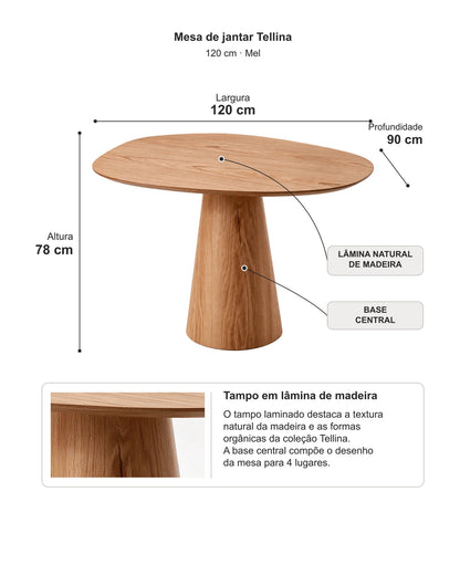 Conjunto de Jantar Mesa Orgânica Tellina 120cm com 4 Cadeiras Oryn – Mel c/ Cinza