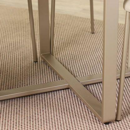 Conjunto de Jantar Mesa Redonda com Vidro Arcádia 4 Cadeiras Lucille - Champanhe c/ Off White - Palha