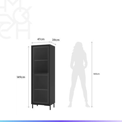 Cristaleira 1 Porta com Vidro Vitria 47 cm - Preto