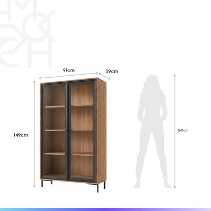 Cristaleira 2 Portas com Vidro Vitria 91 cm - Mel c/ Preto
