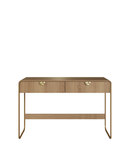 Escrivaninha Orgânica 2 Gavetas com Pés em Aço Dunna 125 cm - Mel c/ Dourado
