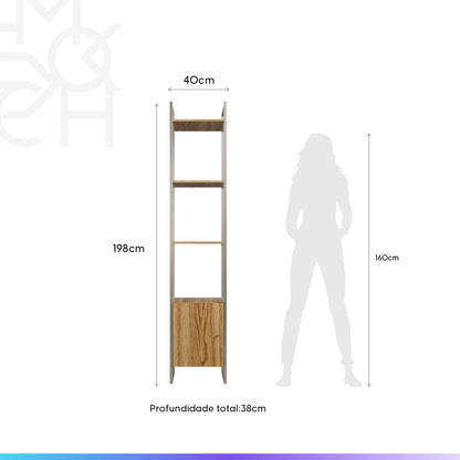 Estante com 3 Prateleiras 1 Porta MDF com Aço Voss 40 cm - Freijó c/ Champanhe