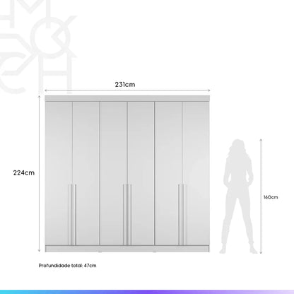 Guarda-Roupa Casal 6 Portas 4 Gavetas Theodore 231 cm - Branco