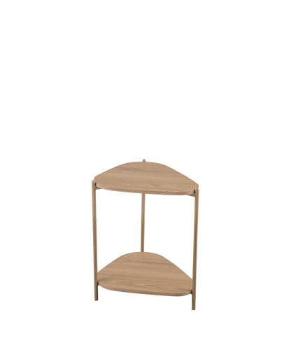 Mesa Lateral com Prateleira Orgânica e Pés em Aço Nami 44 cm - Mel c/ Dourado