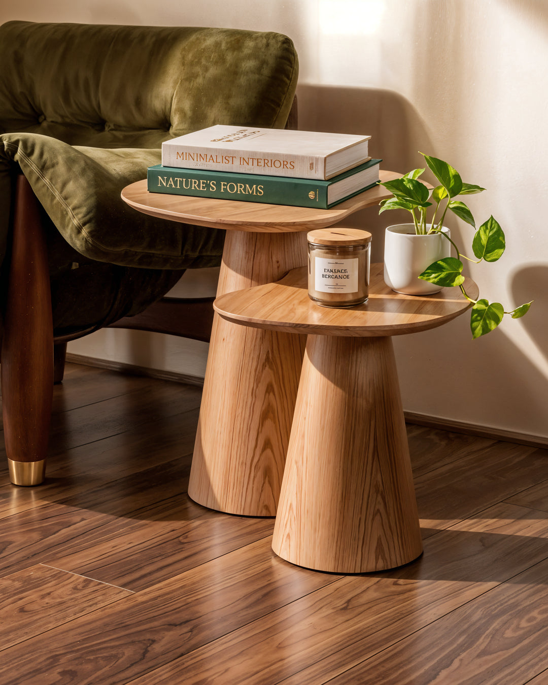 Mesa Lateral com Tampo Orgânico de Lâmina de Madeira Tellina 46 cm - Mel
