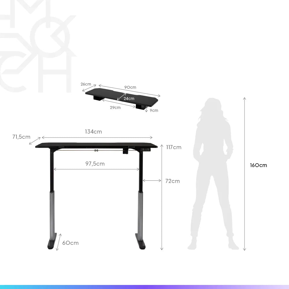 Mesa com Regulagem de Altura Elétrica e Stand Lift 134 cm - Preto Fosco c/ Prata