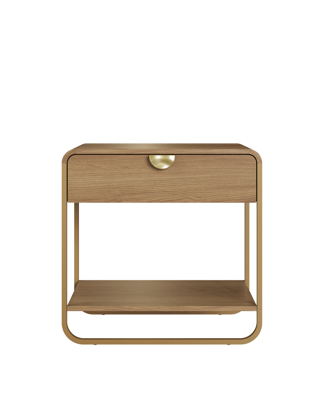 Mesa de Cabeceira 1 Gaveta 1 Prateleira Pés em Aço Dunna 60 cm - Mel c/ Dourado