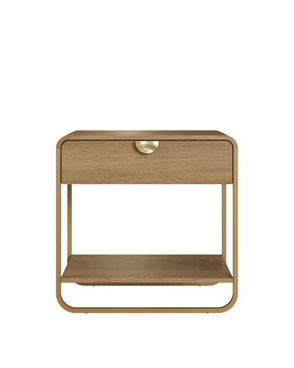 Mesa de Cabeceira 1 Gaveta 1 Prateleira Pés em Aço Dunna 60 cm - Mel c/ Dourado