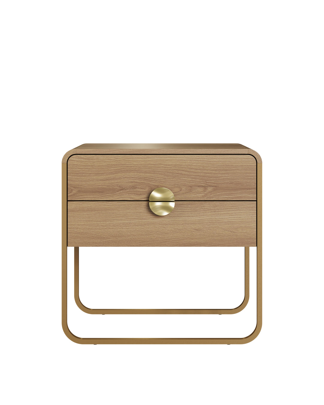 Mesa de Cabeceira 2 Gavetas Pés em Aço Dunna 60 cm - Mel c/ Dourado