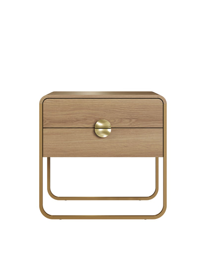 Mesa de Cabeceira 2 Gavetas Pés em Aço Dunna 60 cm - Mel c/ Dourado