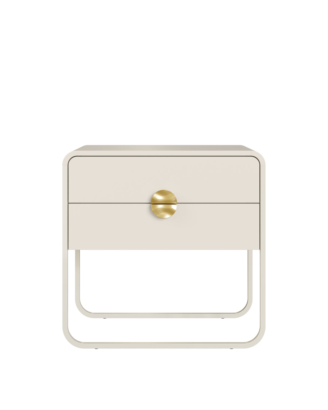 Mesa de Cabeceira 2 Gavetas Pés em Aço Dunna 60 cm - Off White c/ Dourado