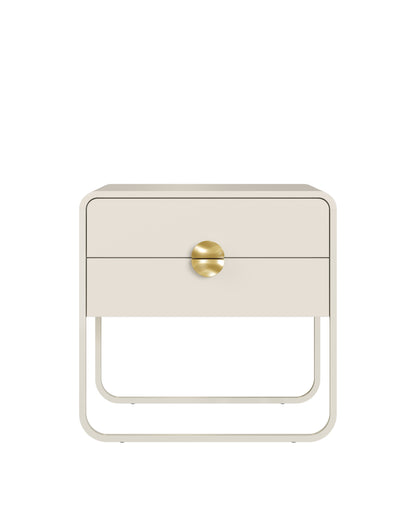 Mesa de Cabeceira 2 Gavetas Pés em Aço Dunna 60 cm - Off White c/ Dourado