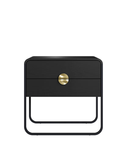 Mesa de Cabeceira com 2 Gavetas Dunna 60 cm - Preto c/ Dourado