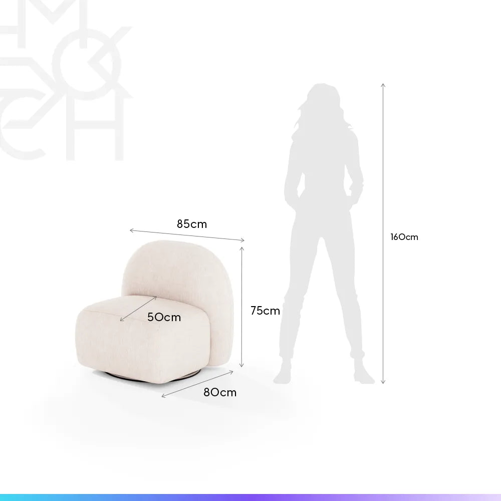 Poltrona Estofada Giratória Aurora - Linho Texturizado Off White