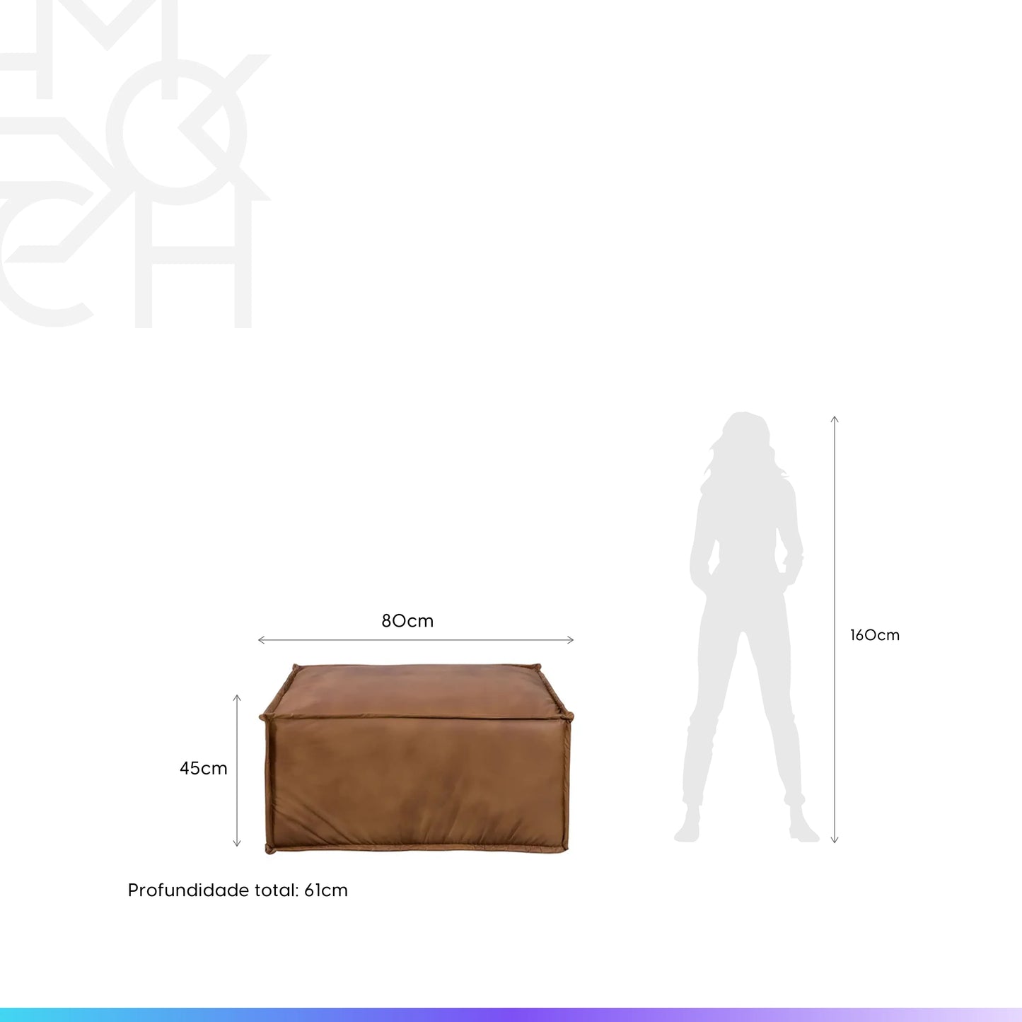 Puff Modular Estofado Freddo 80 cm - PU Caramelo