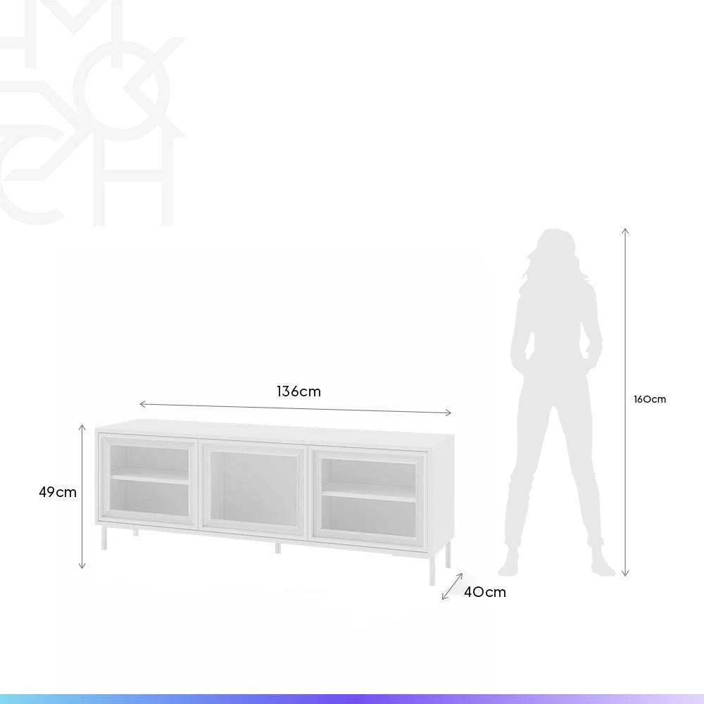 Rack para TV Até 55" 3 Portas com Vidro Vitria 135 cm - Branco