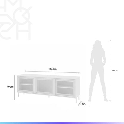 Rack para TV Até 55" 3 Portas com Vidro Vitria 135 cm - Branco