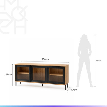 Rack para TV Até 55" 3 Portas com Vidro Vitria 135 cm - Mel c/ Preto