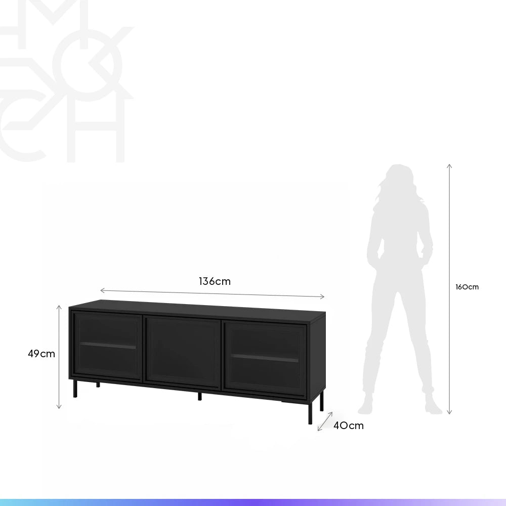 Rack para TV Até 55" 3 Portas com Vidro Vitria 135 cm - Preto