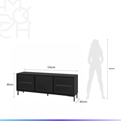 Rack para TV Até 55" 3 Portas com Vidro Vitria 135 cm - Preto