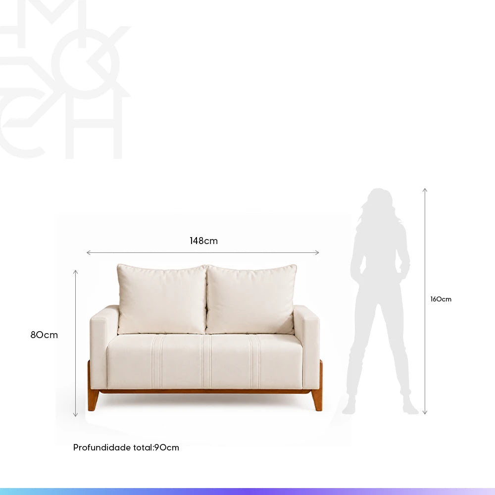 Sofá 2 Lugares Elio 148 cm - Linho Off White c/ Mel