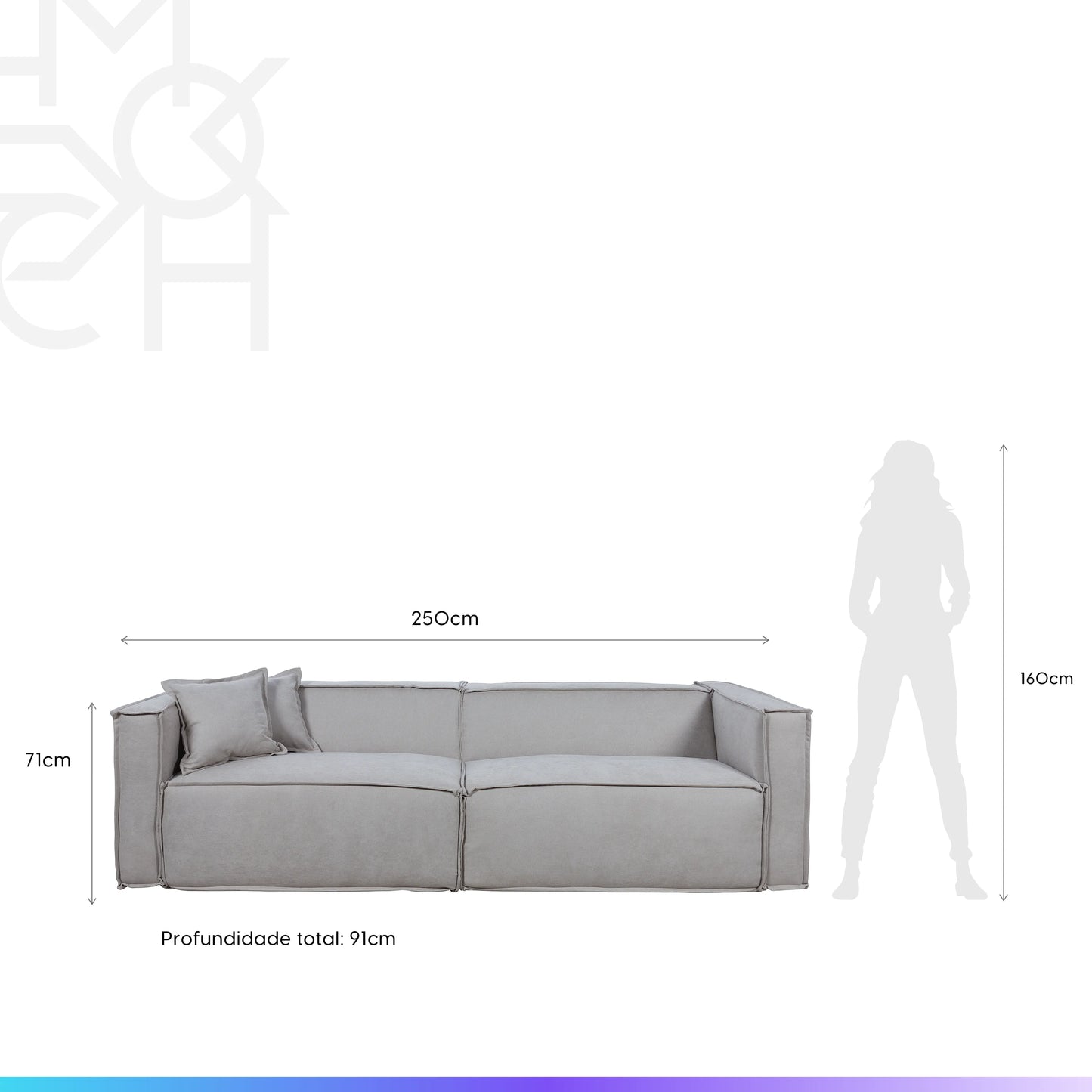 Sofá 4 Lugares Freddo 250 cm - Linho Texturizado Cinza