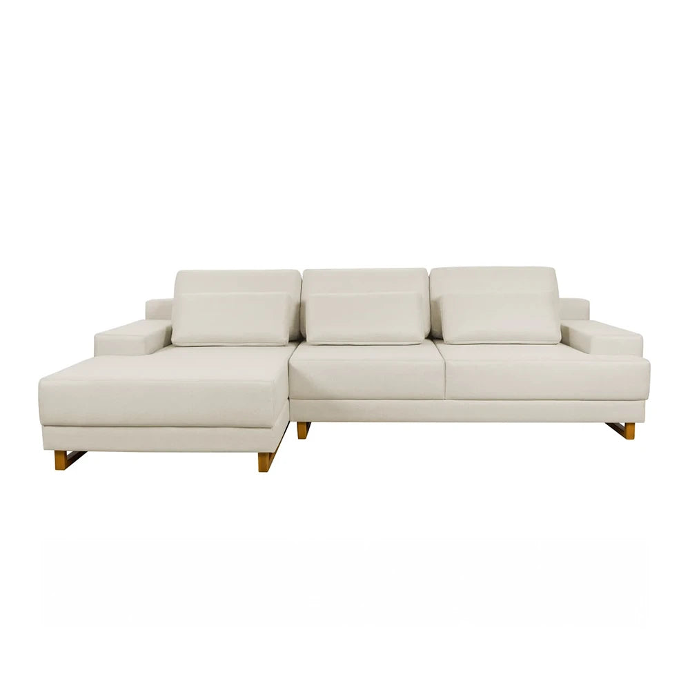 Sofá 6 Lugares com Chaise Lado Esquerdo Mônaco 300 cm - Linho Texturizado Bege c/ Natural