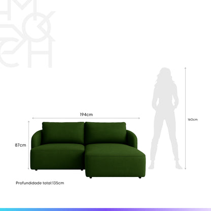 Sofá Modular com Chaise Lado Direito 3 Lugares Mood 194 cm - Linho Trama Verde
