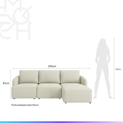 Sofá Modular com Chaise Lado Direito 5 Lugares Mood 294 cm - Linho Bege