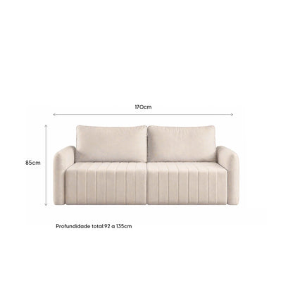 Sofá Retrátil 2 Lugares Nápole 170 cm - Linho Texturizado Bege