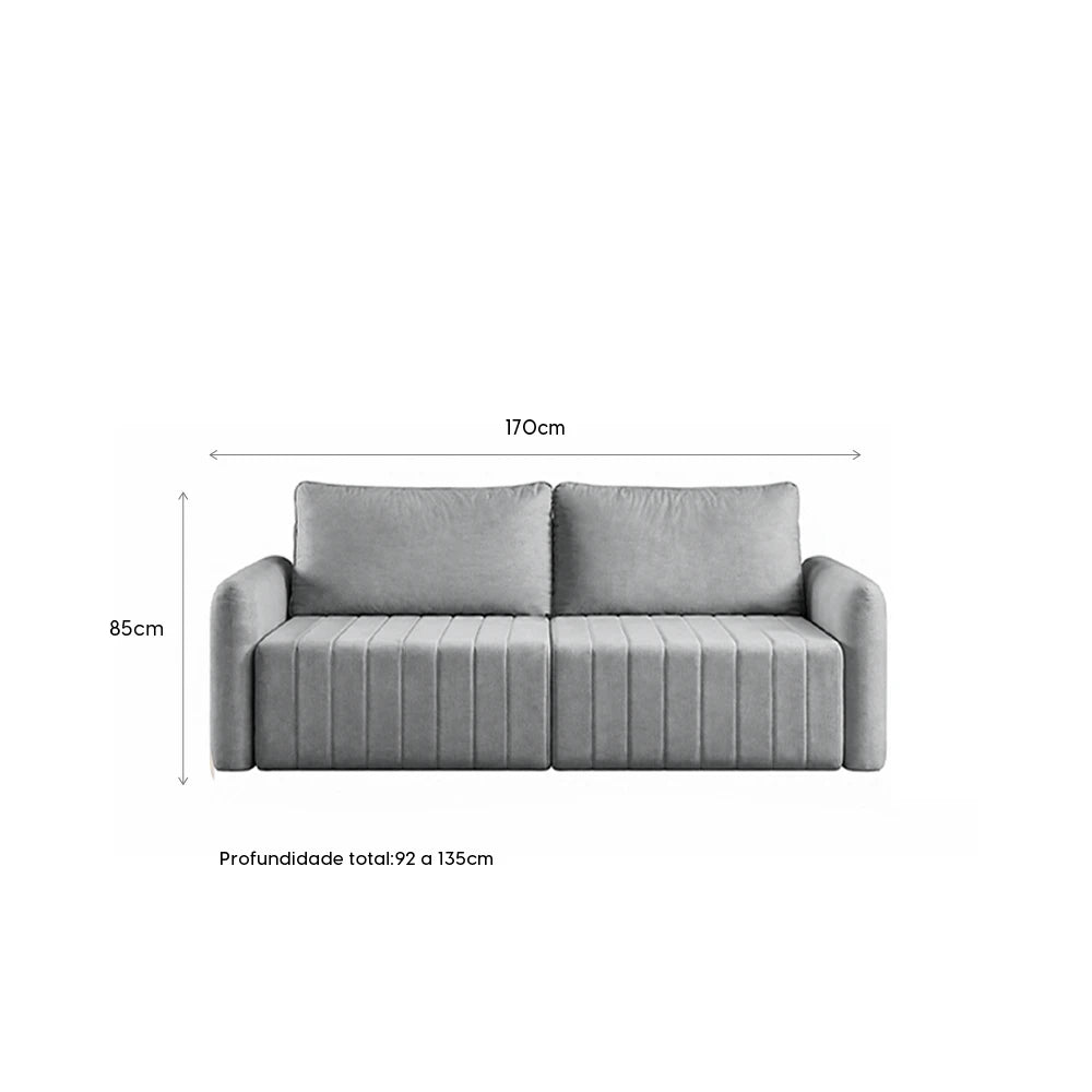 Sofá Retrátil 2 Lugares Nápole 170 cm - Linho Texturizado Cinza