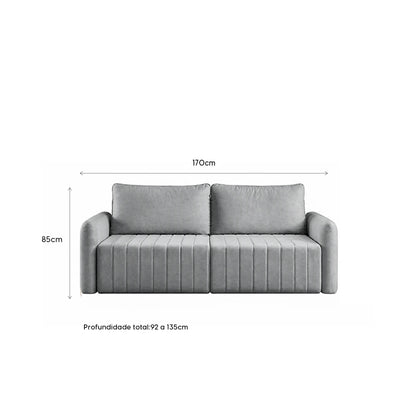 Sofá Retrátil 2 Lugares Nápole 170 cm - Linho Texturizado Cinza