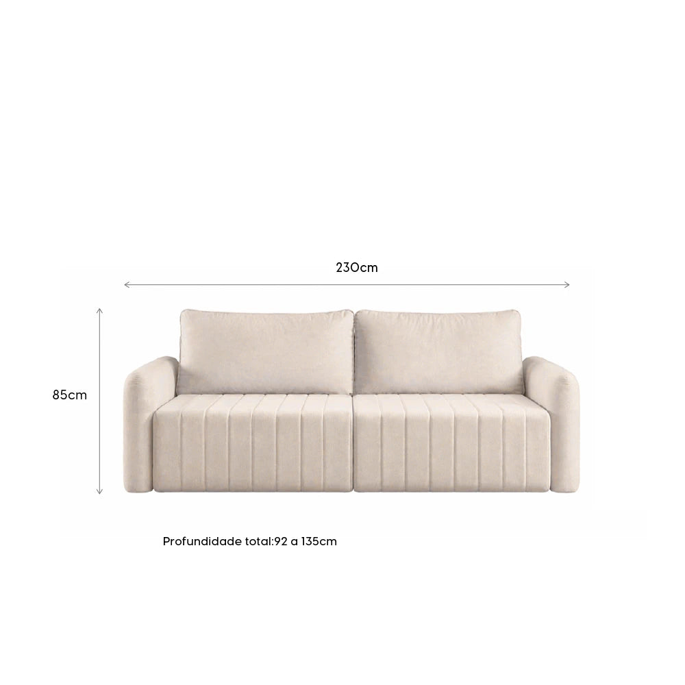 Sofá Retrátil 4 Lugares Nápole 230 cm - Linho Texturizado Bege