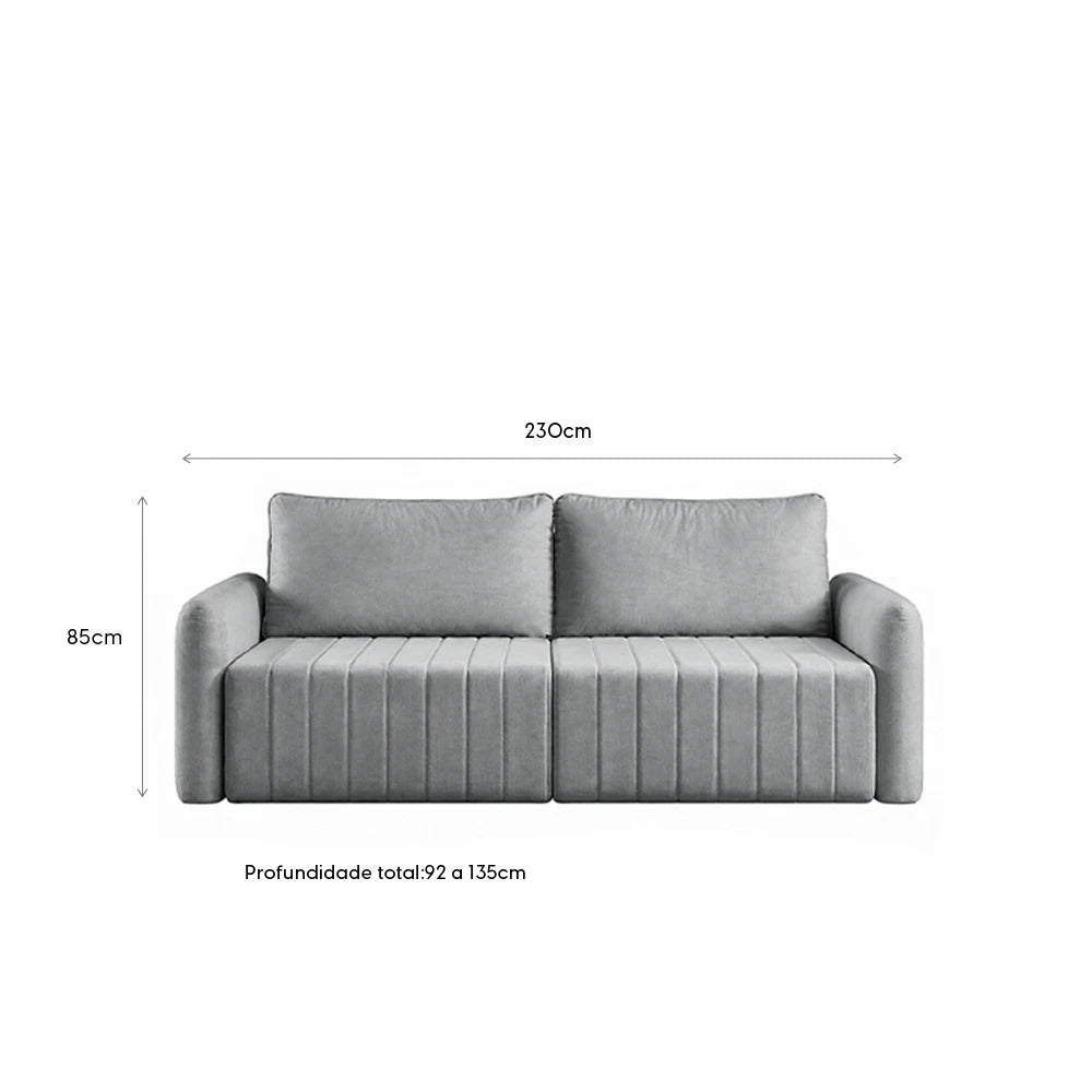 Sofá Retrátil 4 Lugares Nápole 230 cm - Linho Texturizado Cinza
