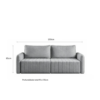 Sofá Retrátil 4 Lugares Nápole 230 cm - Linho Texturizado Cinza