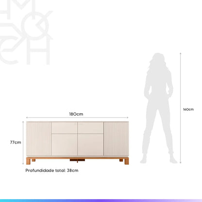 Buffet 4 Portas Capri 180 cm - Off White c/ Natural
