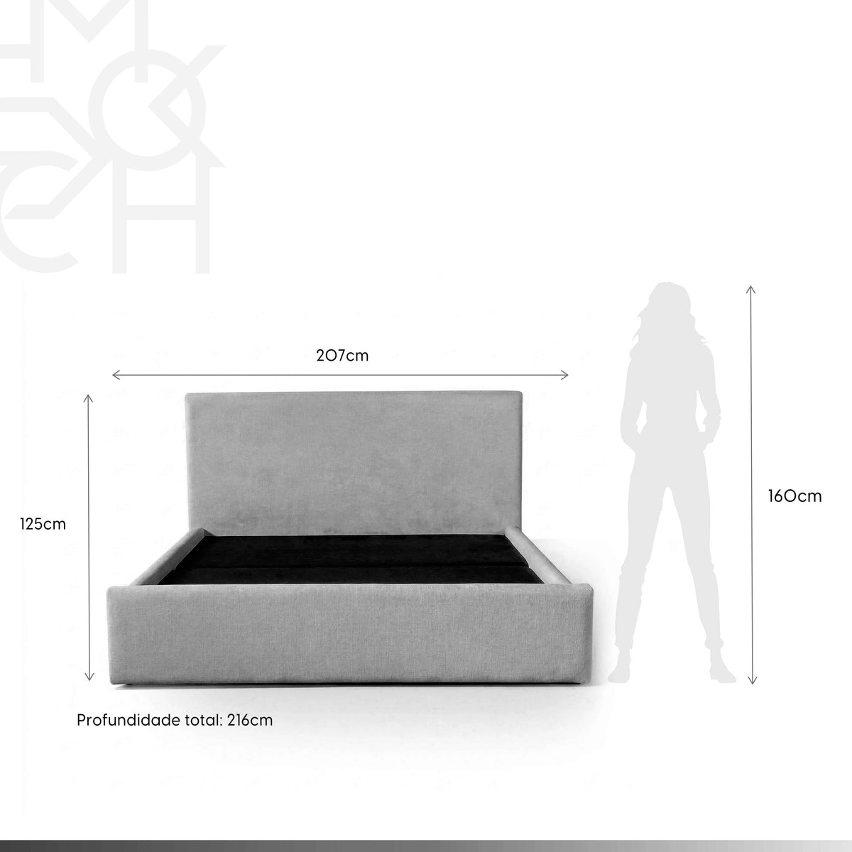 Cama Estofada King com Cabeceira Alicia - Linho Cinza