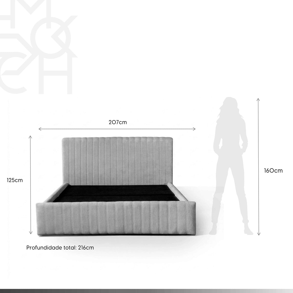 Cama Estofada King com Cabeceira Louise - Linho Cinza