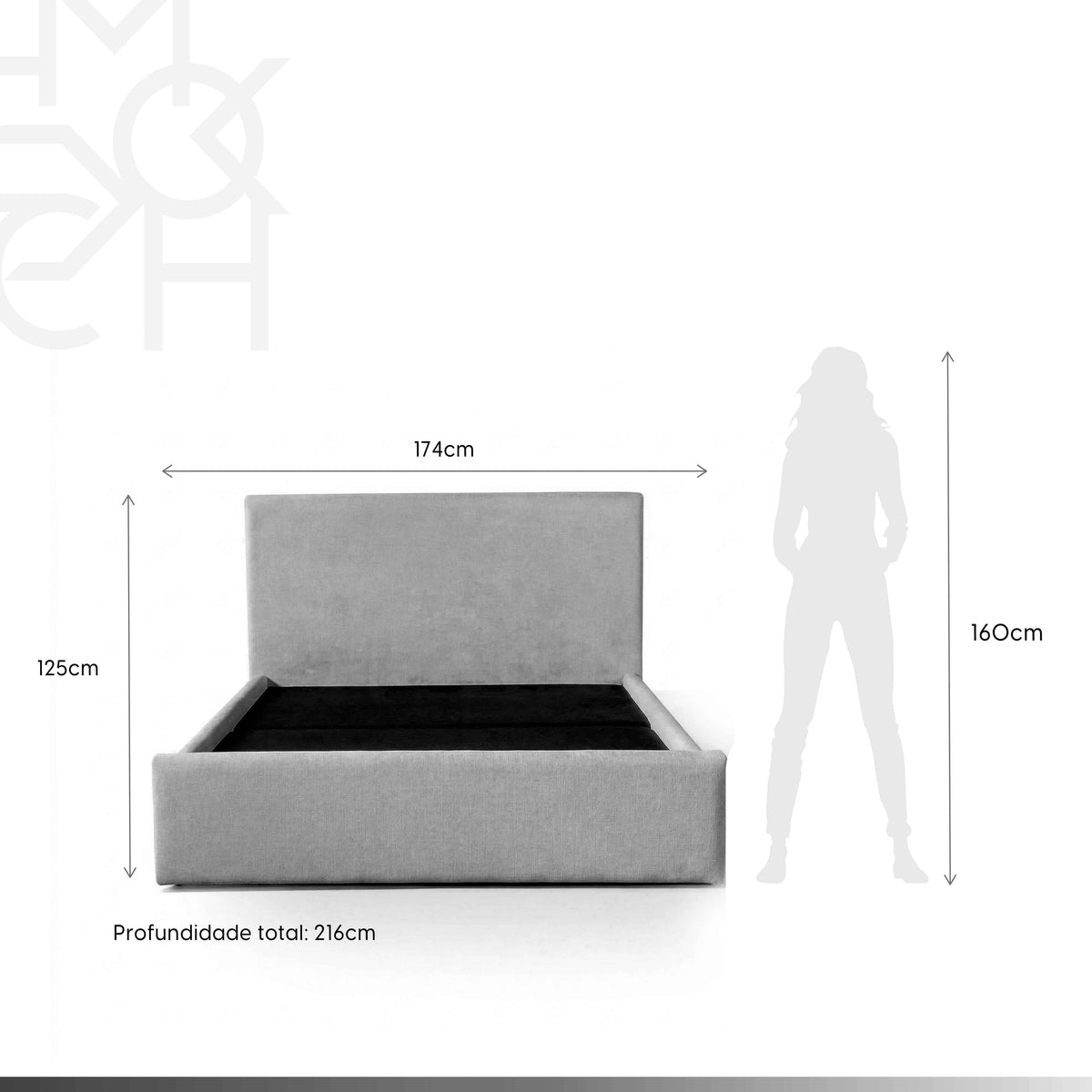 Cama Estofada Queen com Cabeceira Alicia - Linho Cinza
