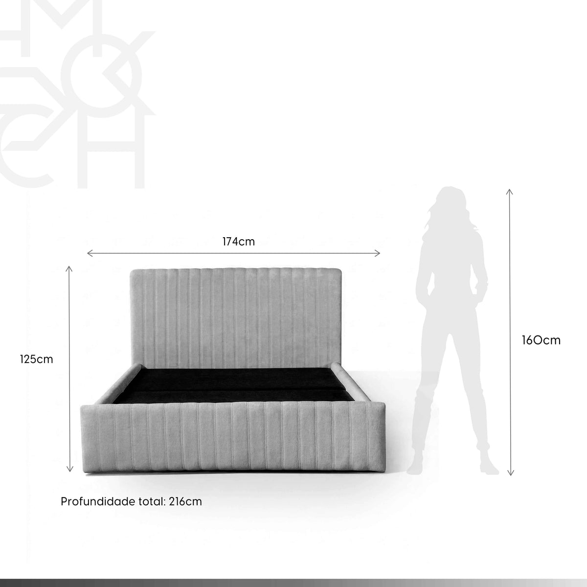 Cama Estofada Queen com Cabeceira Louise - Linho Cinza