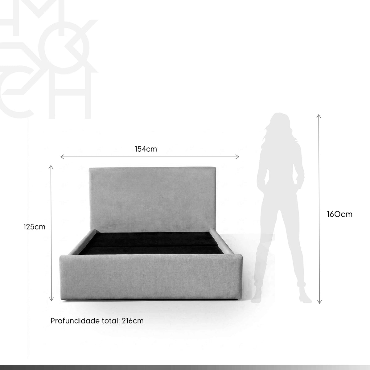 Cama Estofada de Casal com Cabeceira Alicia - Linho Cinza