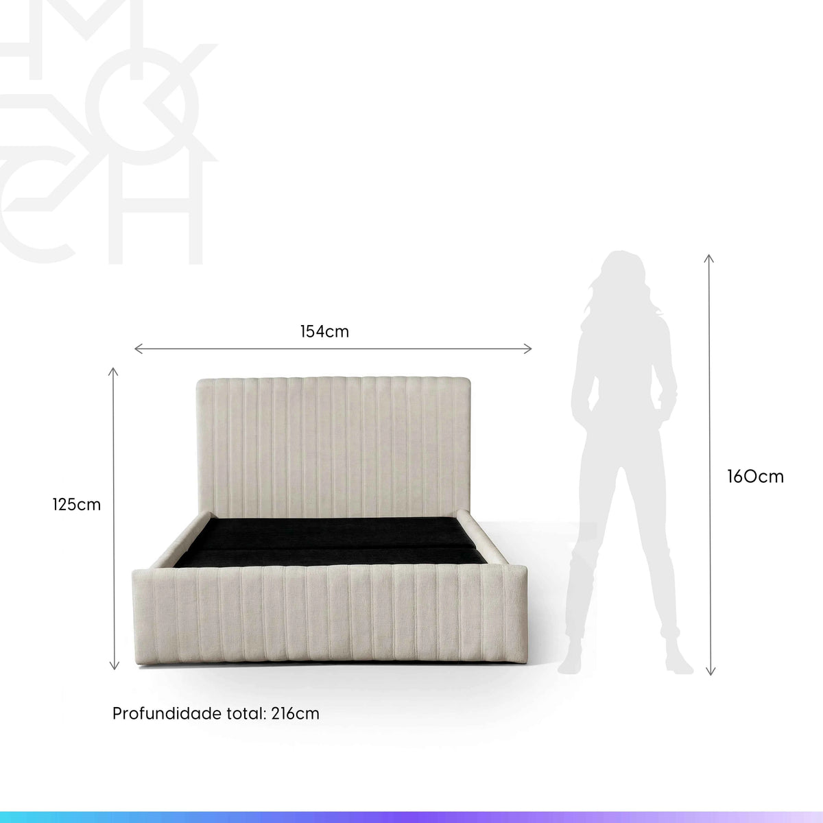 Cama Estofada de Casal com Cabeceira Louise - Linho Off White